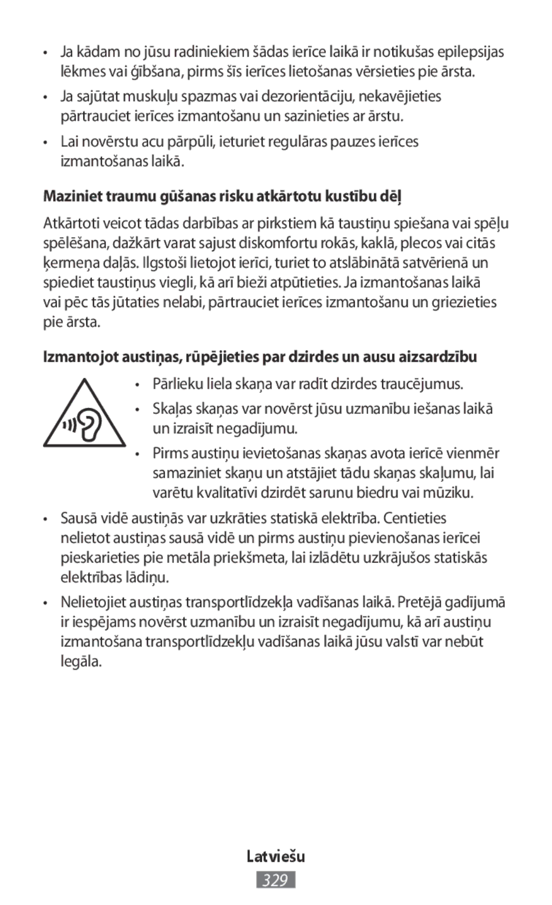 Samsung EO-BG920BLEGWW, EO-BG920BFEGWW manual Maziniet traumu gūšanas risku atkārtotu kustību dēļ, Un izraisīt negadījumu 