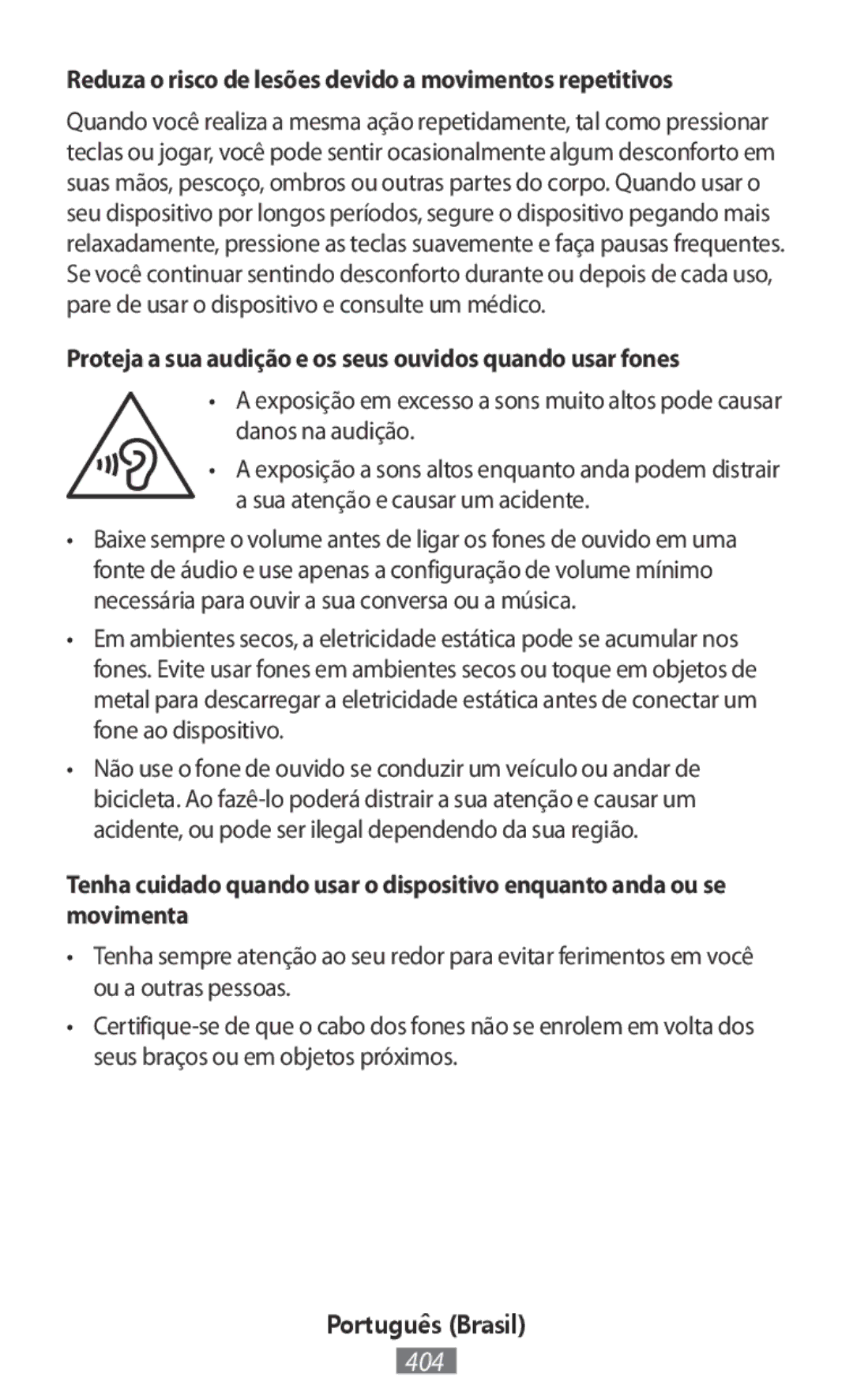 Samsung EO-SG510CDEGWW, EO-BG920BLEGWW, EO-BG920BFEGWW manual Reduza o risco de lesões devido a movimentos repetitivos 