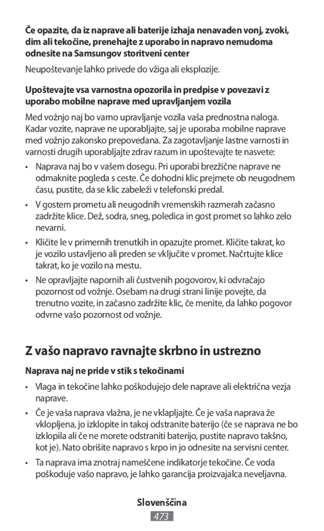 Samsung EO-BG950CBEGWW manual Vašo napravo ravnajte skrbno in ustrezno, Neupoštevanje lahko privede do vžiga ali eksplozije 