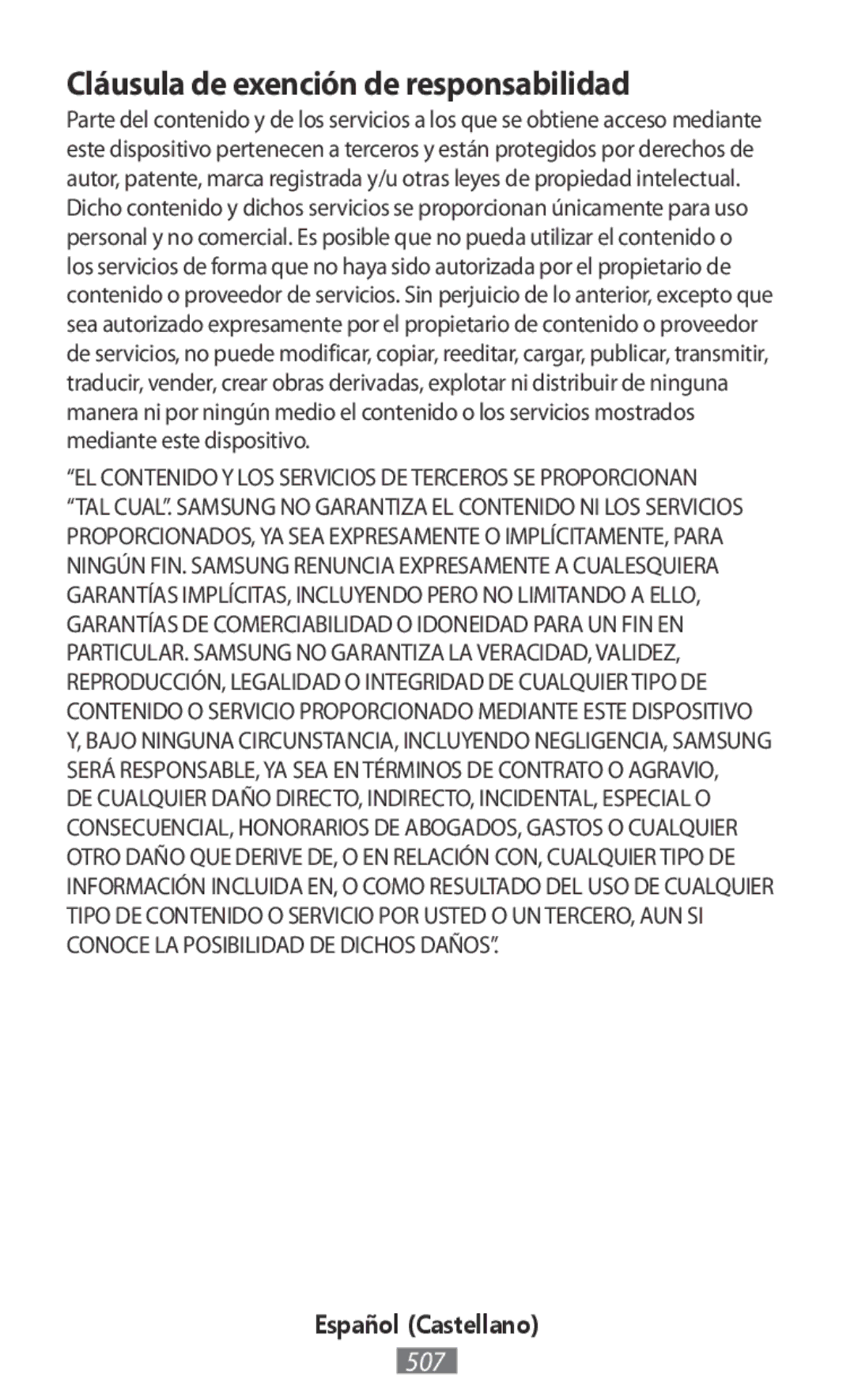 Samsung EO-BG920BLEGWW, EO-BG920BFEGWW, EJ-FT820BSEGDE, EJ-FT820BSEGFR manual Cláusula de exención de responsabilidad 