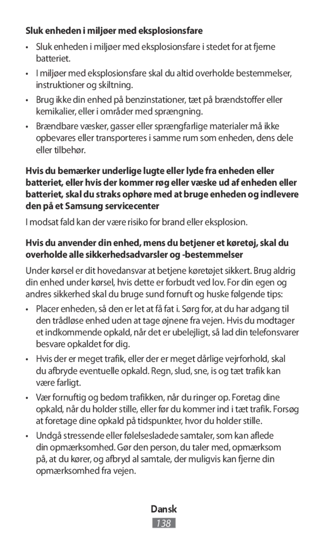 Samsung SM-R150NZBAITV, EO-BG930CGEGWW, EO-BG930CPEGWW, EJ-FT810MBEGDE, EO-SG900 Sluk enheden i miljøer med eksplosionsfare 