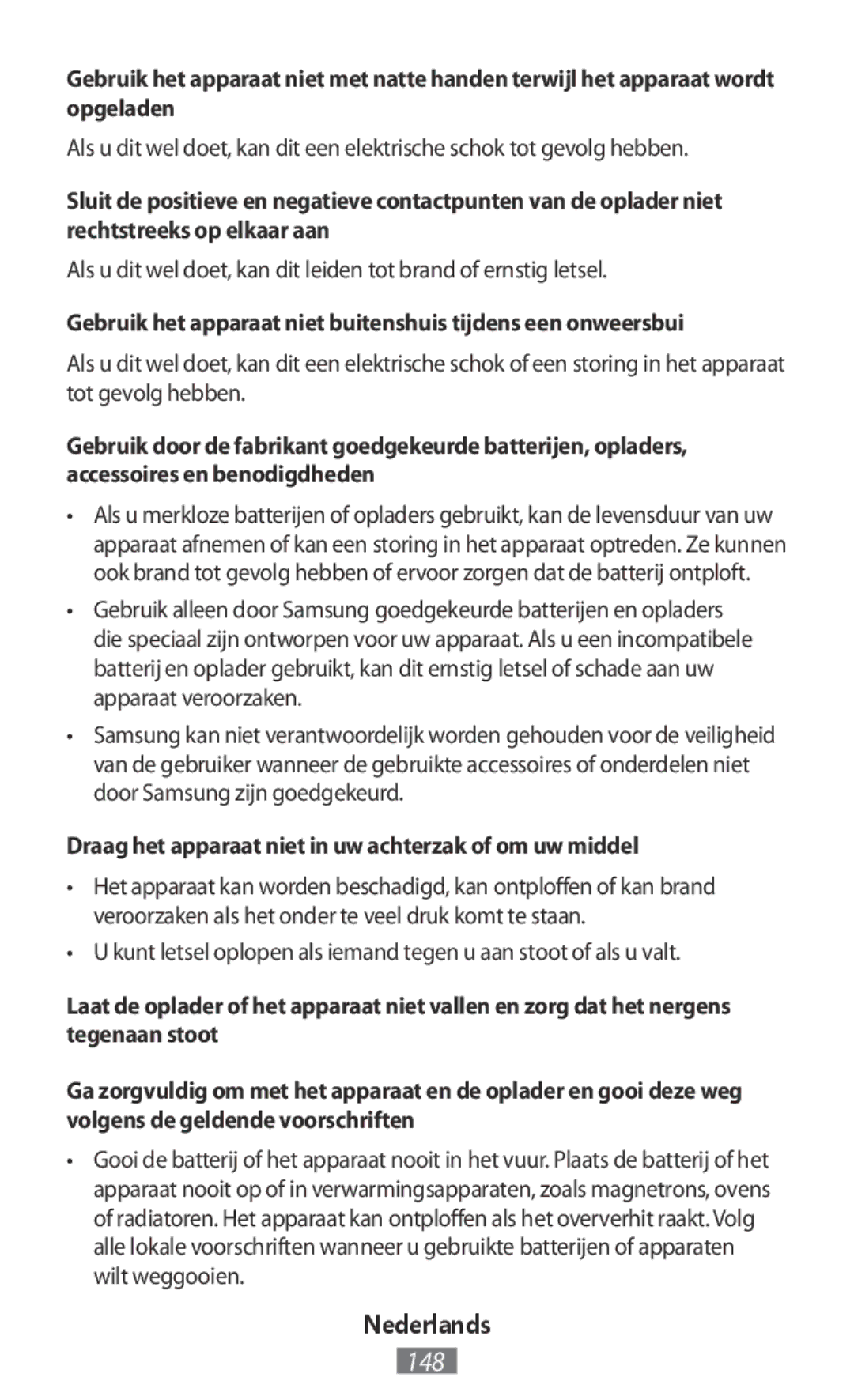 Samsung EJ-FT810BWEGGB, EO-BG930CGEGWW, EO-BG930CPEGWW manual Gebruik het apparaat niet buitenshuis tijdens een onweersbui 