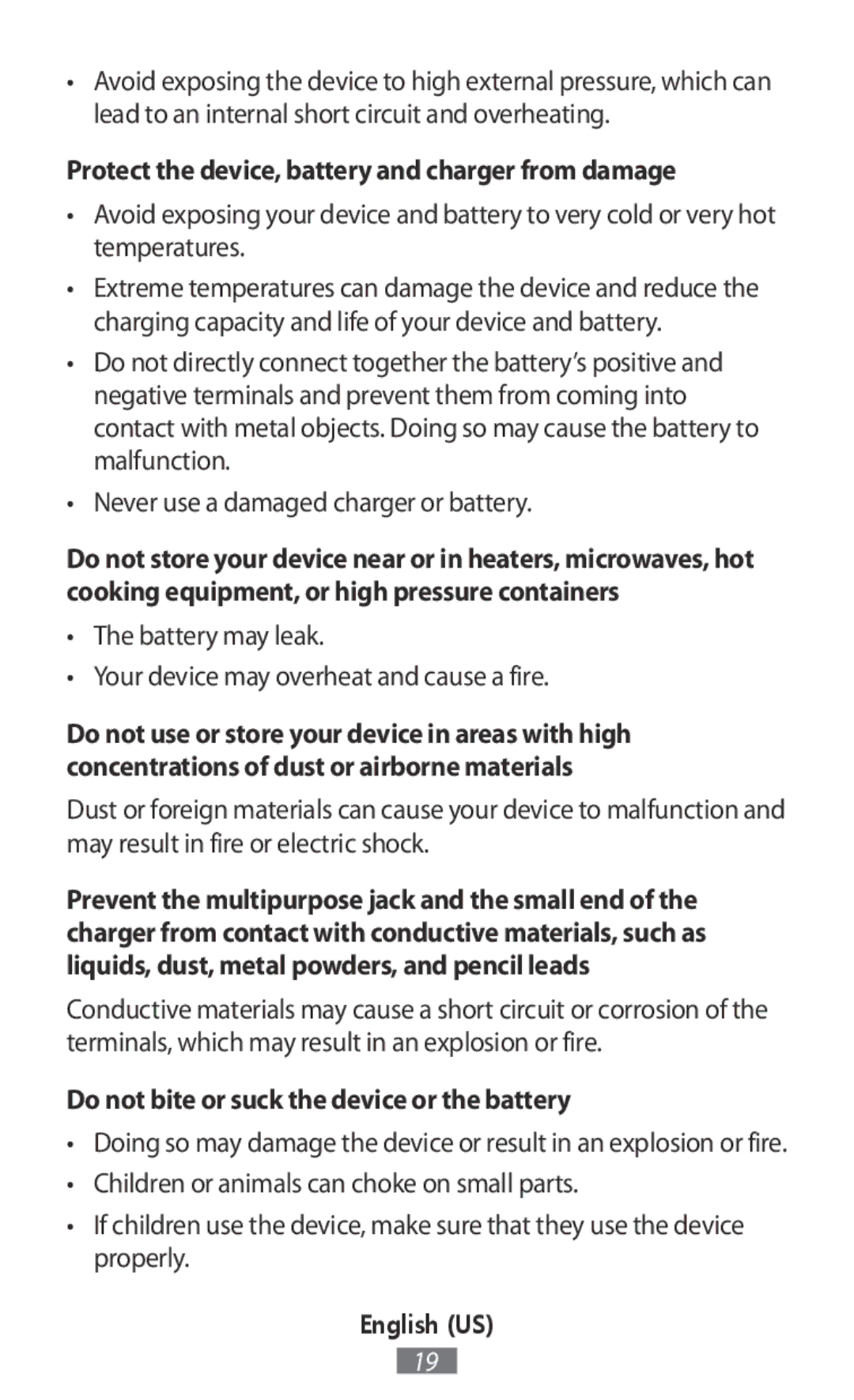 Samsung EB-PG930BBEGWW, EO-BG930CGEGWW, EO-BG930CPEGWW, EJ-FT810MBEGDE Protect the device, battery and charger from damage 