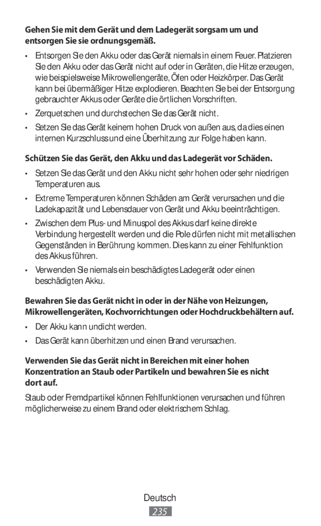 Samsung EO-BN920CBEGWW, EO-BG930CGEGWW, EO-BG930CPEGWW, EJ-FT810MBEGDE Zerquetschen und durchstechen Sie das Gerät nicht 