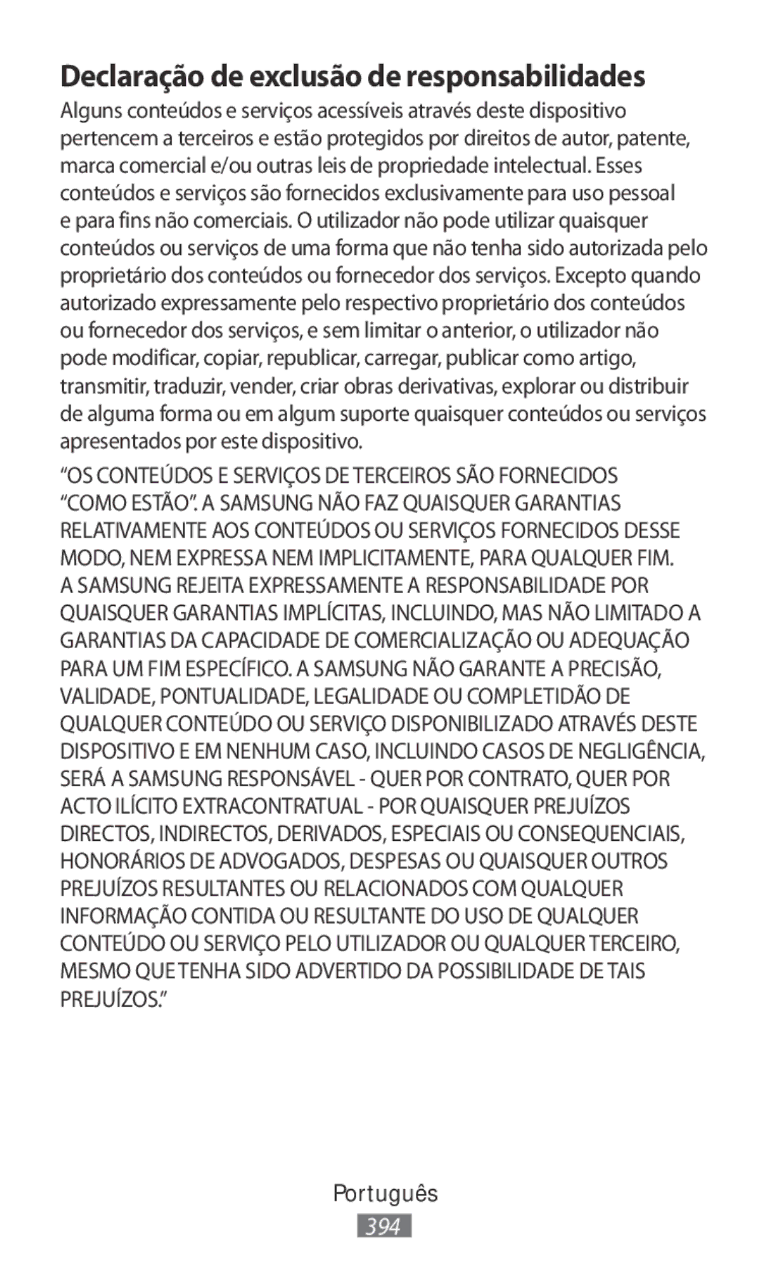 Samsung EO-BG930CBEGRU, EO-BG930CGEGWW, EO-BG930CPEGWW, EJ-FT810MBEGDE, EO-SG900 Declaração de exclusão de responsabilidades 