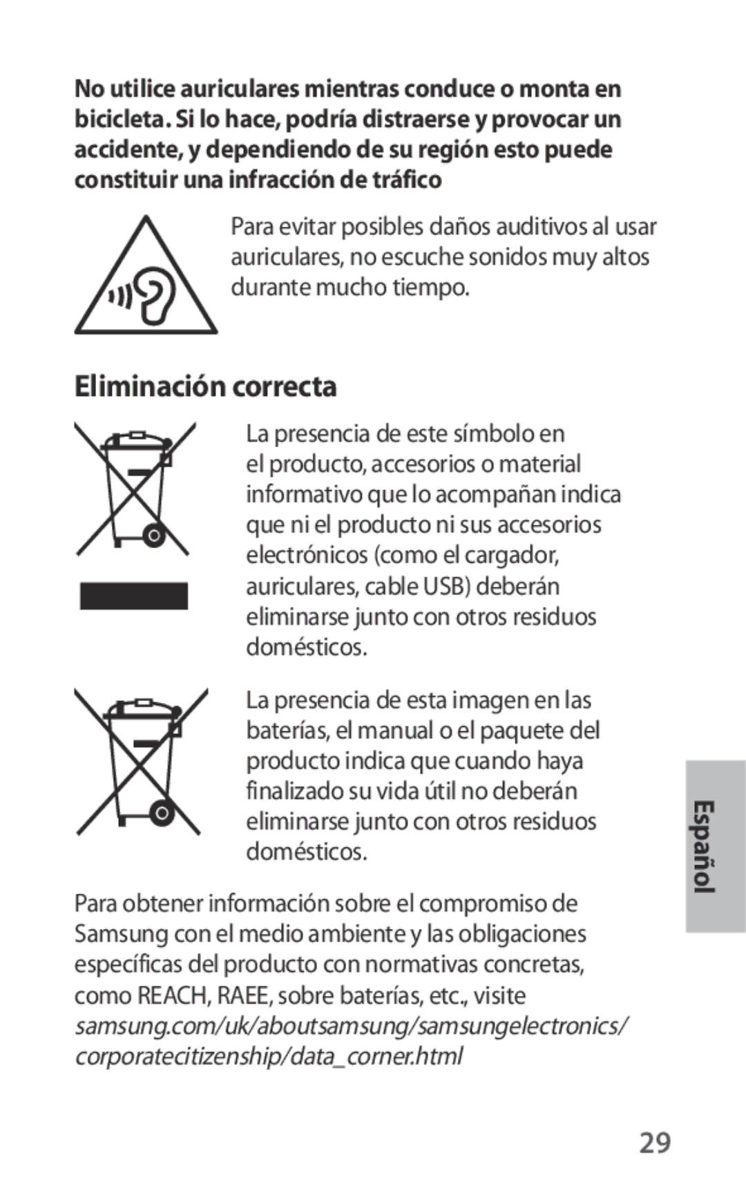 Samsung EO-IG930BWEGWW, EO-IG930BBEGWW, EO-IG930BWEGRU, EO-IG930BBEGRU manual Eliminación correcta 