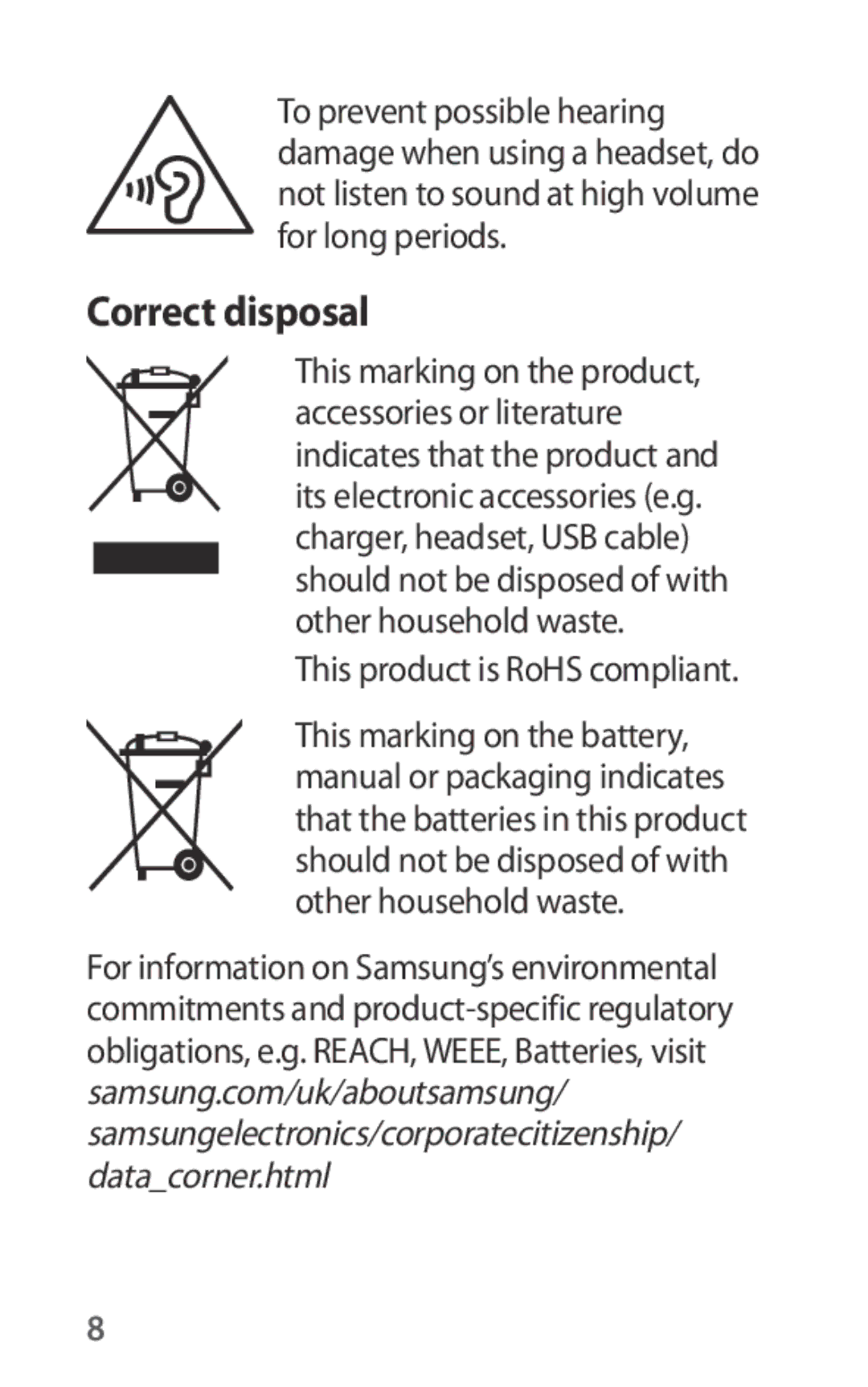 Samsung EO-IG930BBEGWW, EO-IG930BWEGWW, EO-IG930BWEGRU, EO-IG930BBEGRU manual Correct disposal 