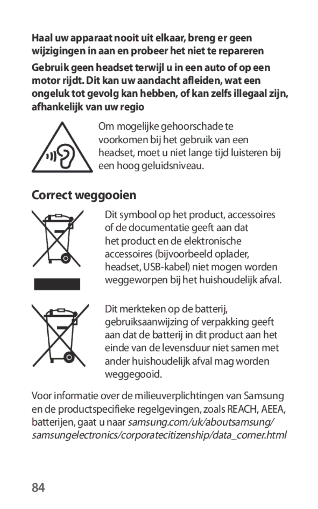 Samsung EO-IG930BBEGWW, EO-IG930BWEGWW, EO-IG930BWEGRU, EO-IG930BBEGRU manual Correct weggooien 