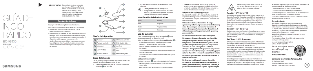 Samsung EO-IG930BBEGWW Diseño del dispositivo, Carga de la batería, Identificación de la luz indicadora, Uso del auricular 