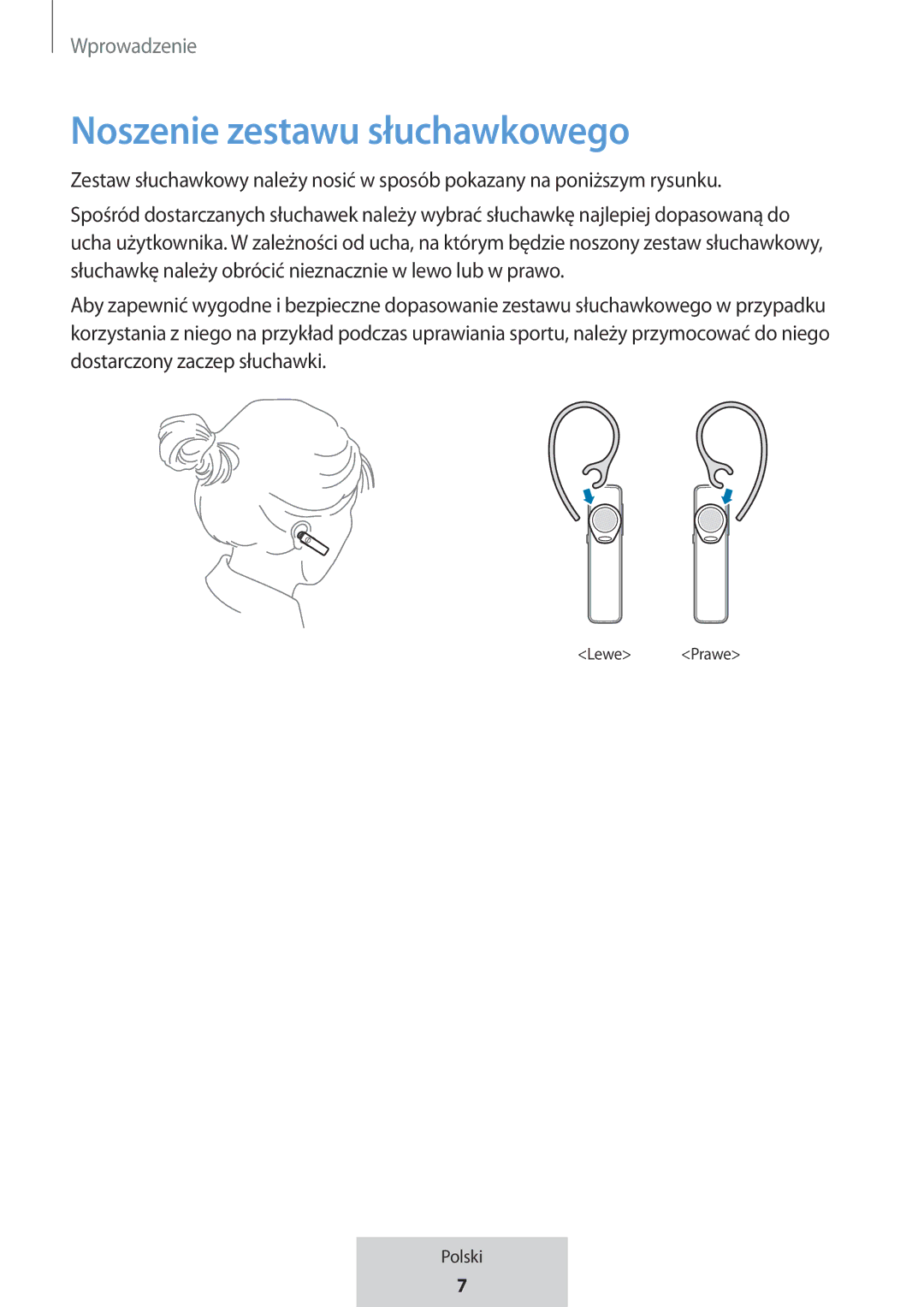 Samsung EO-MG920BBEGRU manual Noszenie zestawu słuchawkowego 