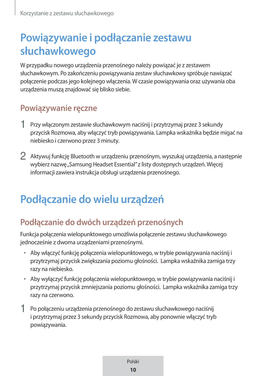 Samsung EO-MG920BBEGRU manual Powiązywanie i podłączanie zestawu słuchawkowego, Podłączanie do wielu urządzeń 