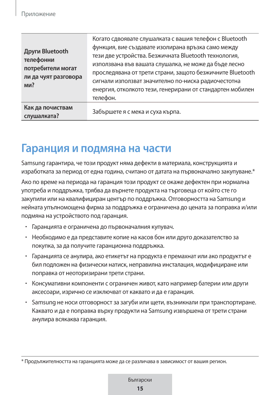 Samsung EO-MG920BBEGRU manual Гаранция и подмяна на части 