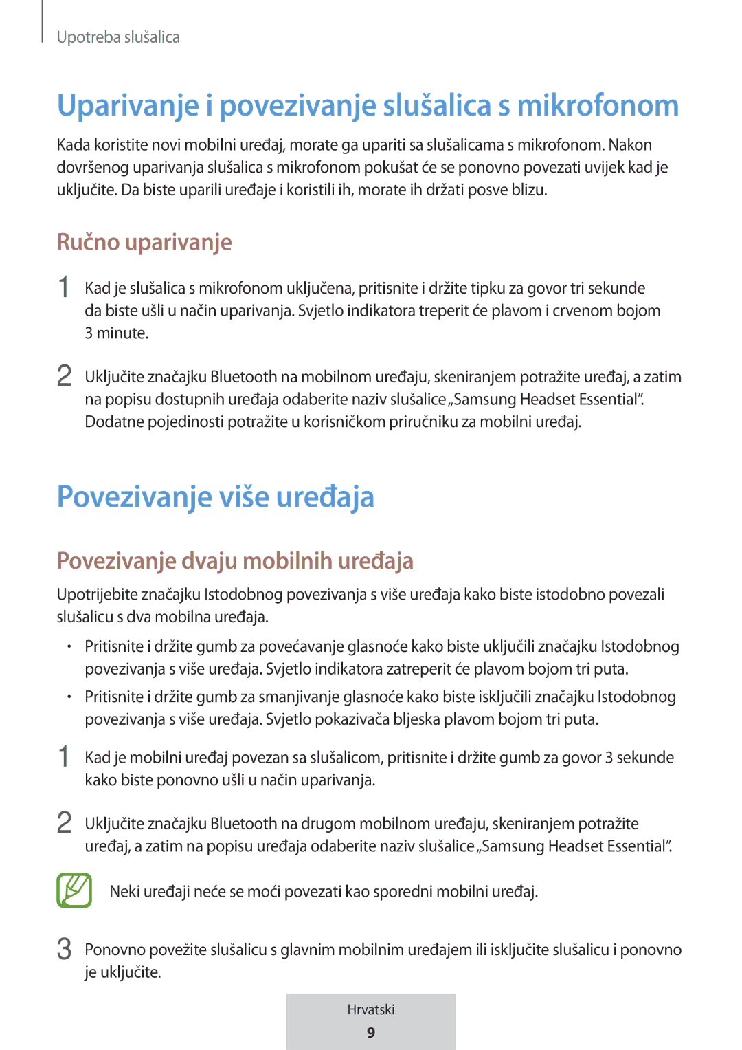 Samsung EO-MG920BBEGRU manual Povezivanje više uređaja, Ručno uparivanje, Povezivanje dvaju mobilnih uređaja 