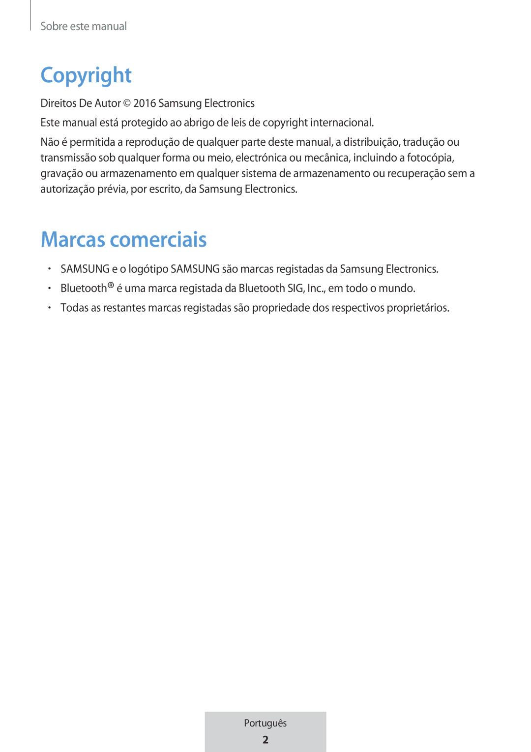 Samsung EO-MG920BBEGRU manual Copyright, Marcas comerciais 