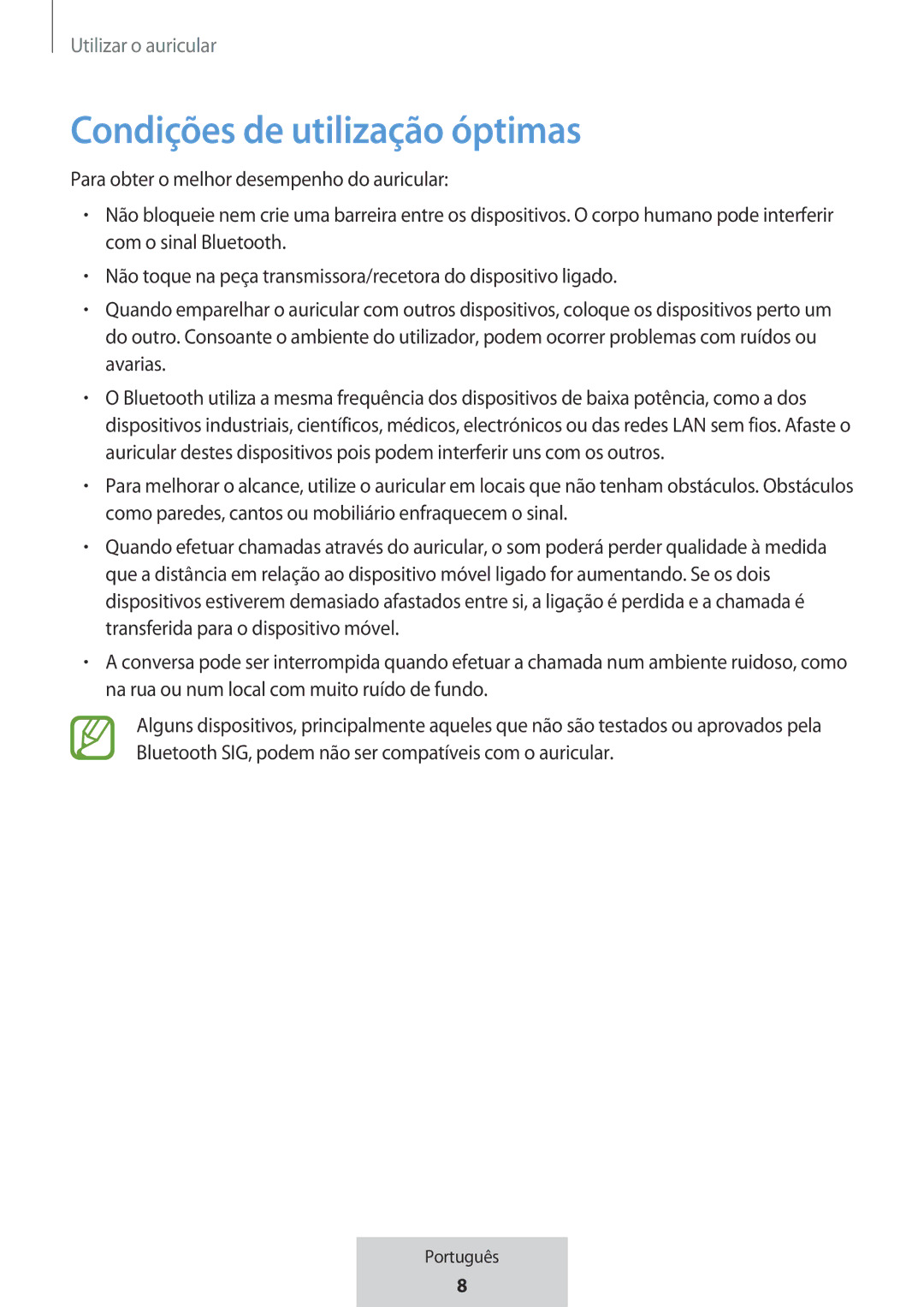 Samsung EO-MG920BBEGRU manual Condições de utilização óptimas 