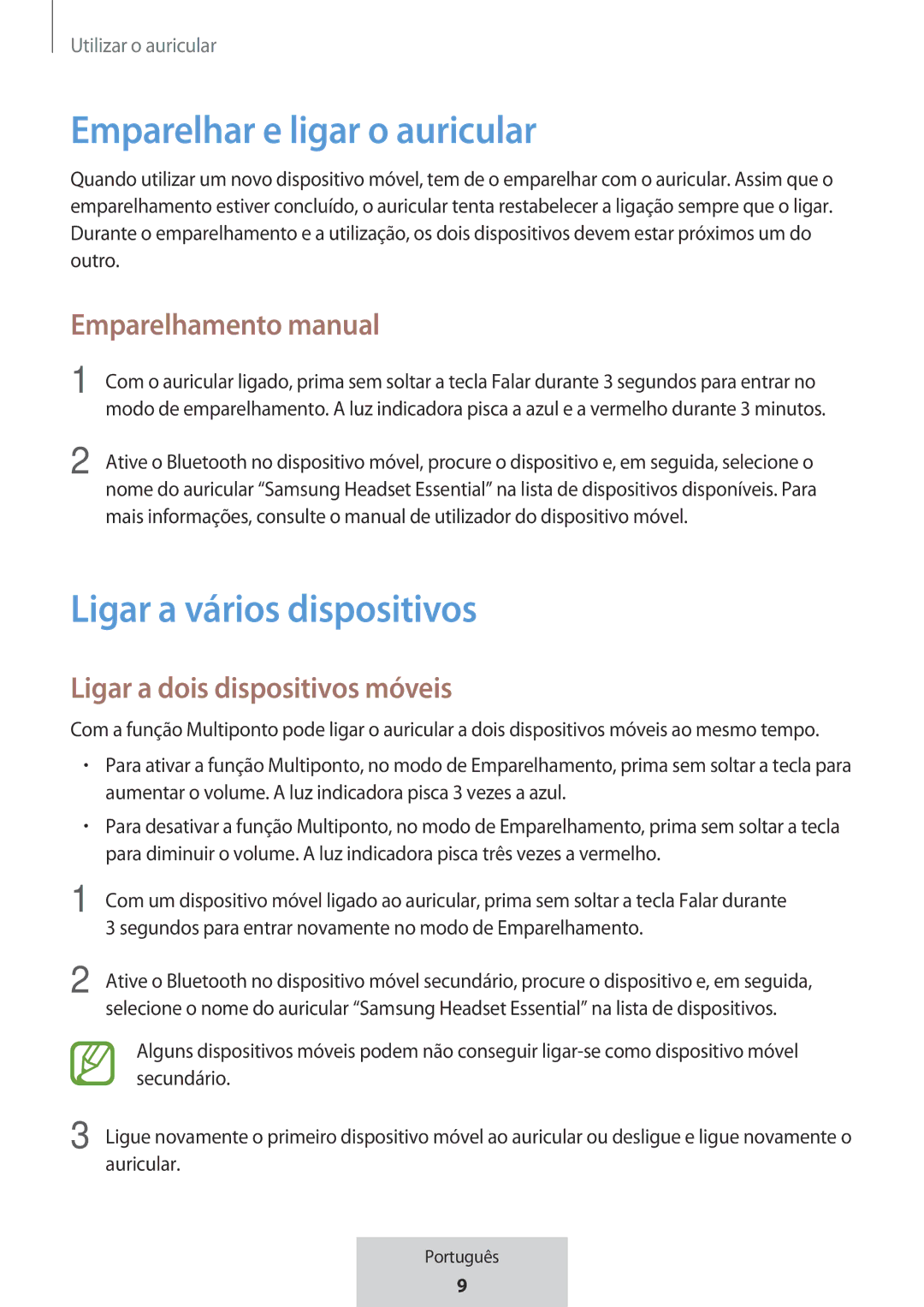 Samsung EO-MG920BBEGRU Emparelhar e ligar o auricular, Ligar a vários dispositivos, Emparelhamento manual 