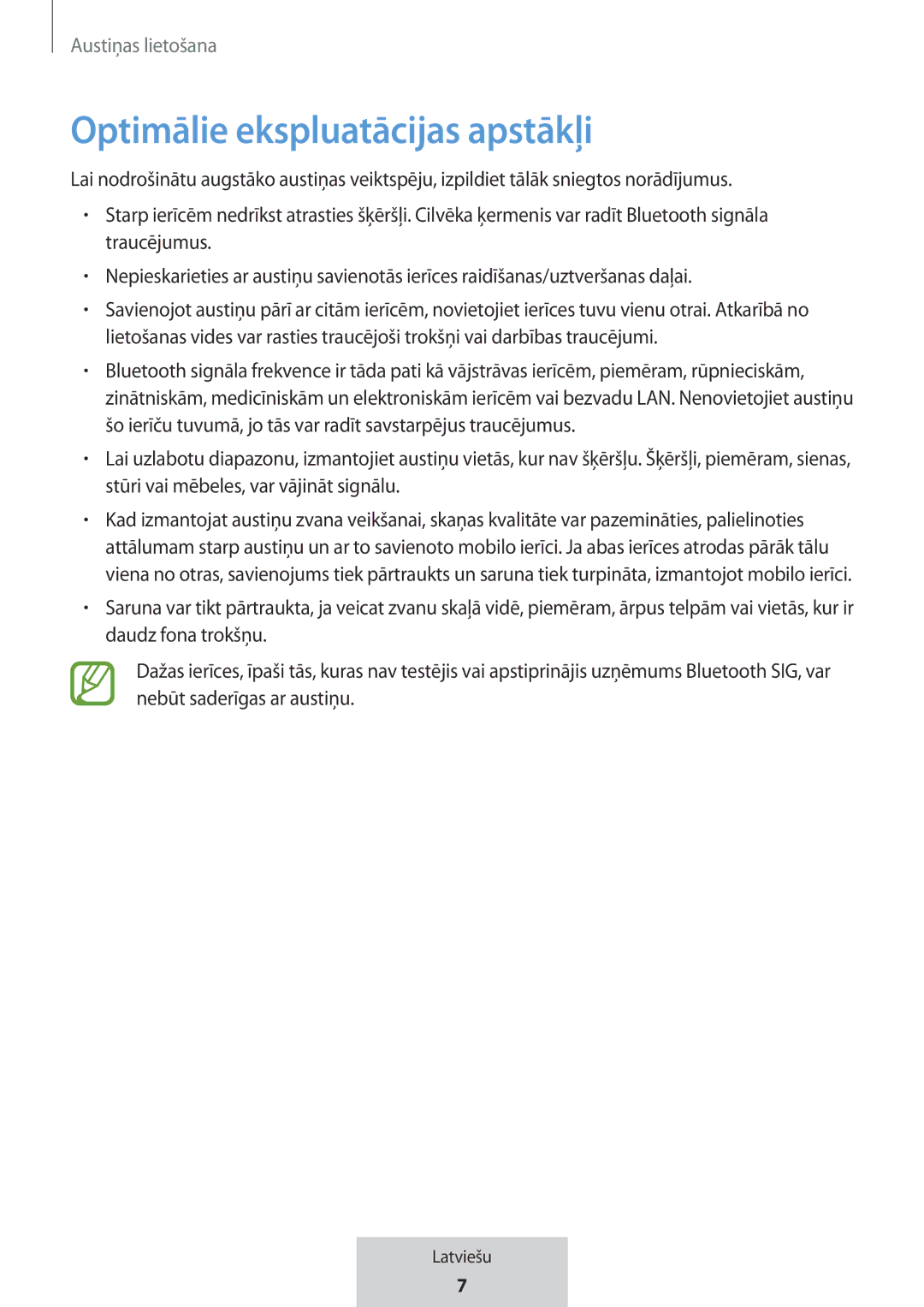 Samsung EO-MG920BBEGRU manual Optimālie ekspluatācijas apstākļi 