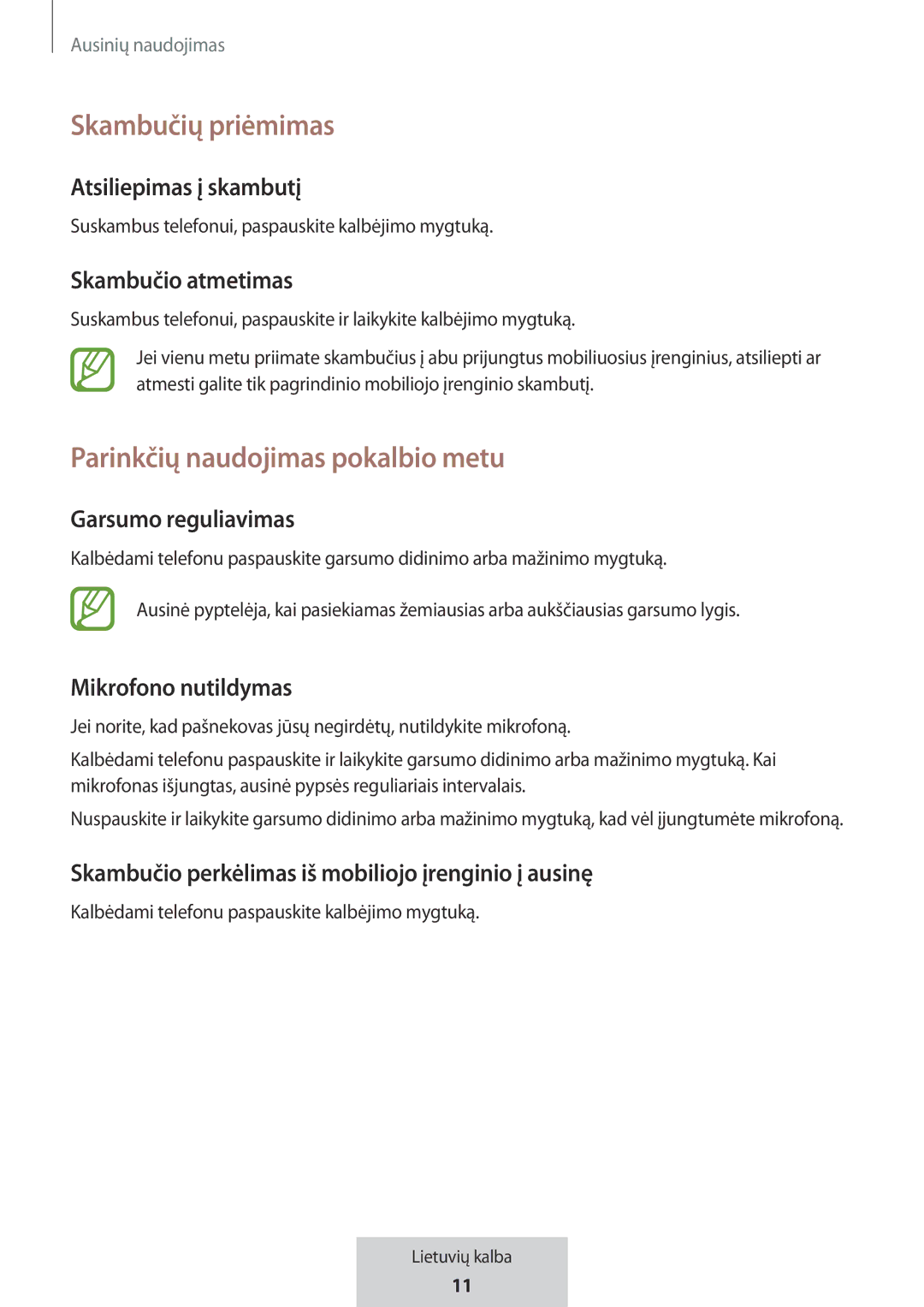 Samsung EO-MG920BBEGRU manual Skambučių priėmimas, Parinkčių naudojimas pokalbio metu 