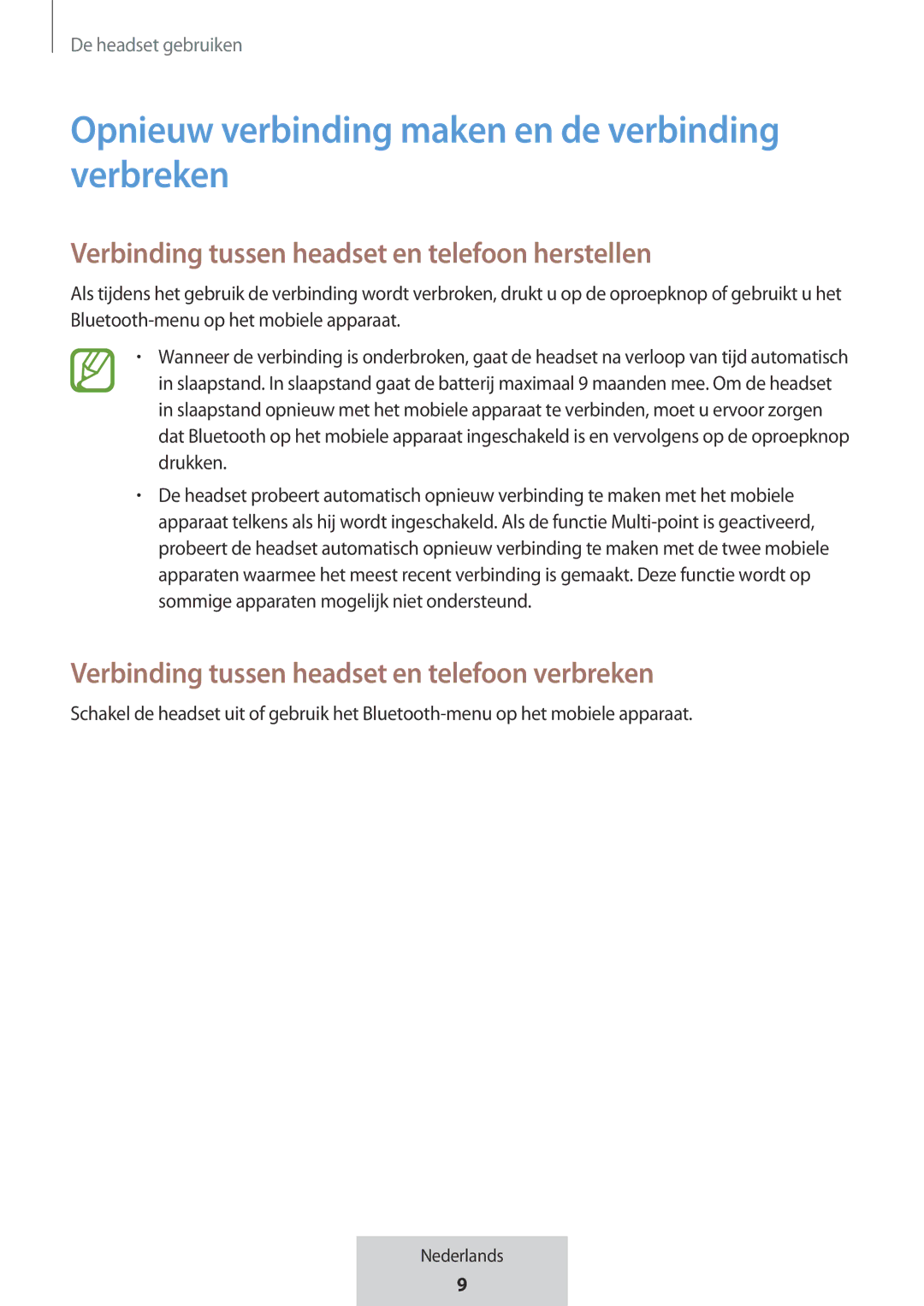 Samsung EO-MG920BBEGRU manual Opnieuw verbinding maken en de verbinding verbreken 