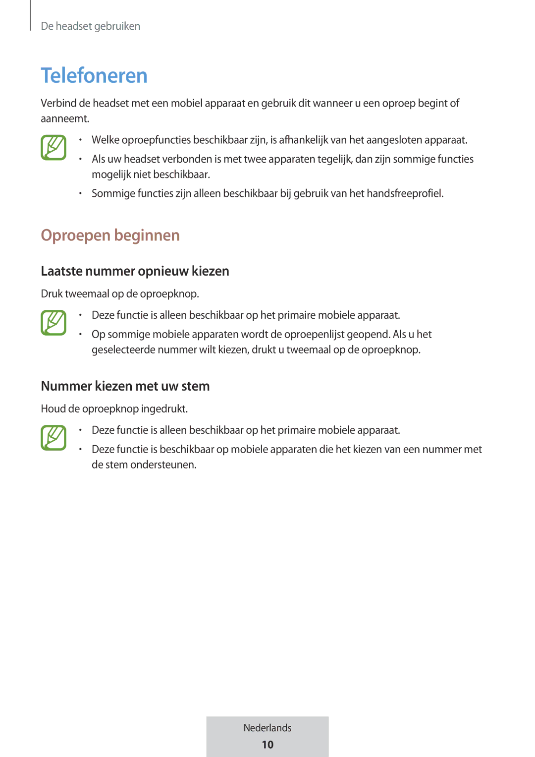 Samsung EO-MG920BBEGRU manual Telefoneren, Oproepen beginnen 