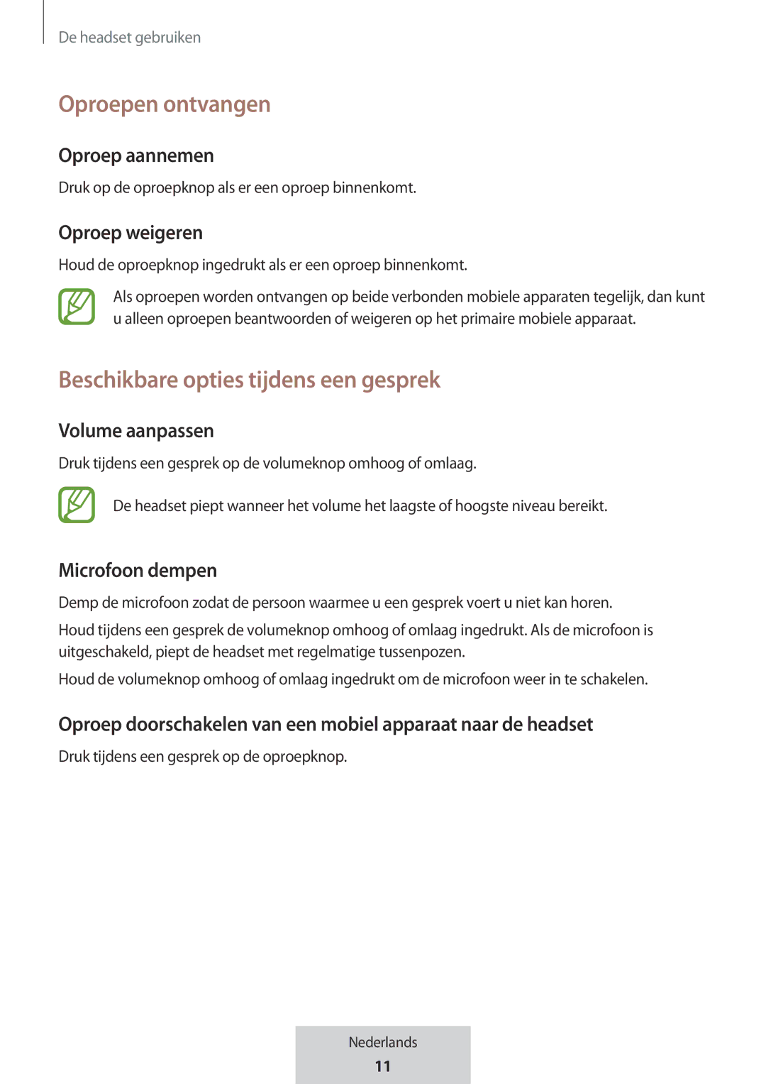 Samsung EO-MG920BBEGRU manual Oproepen ontvangen, Beschikbare opties tijdens een gesprek 