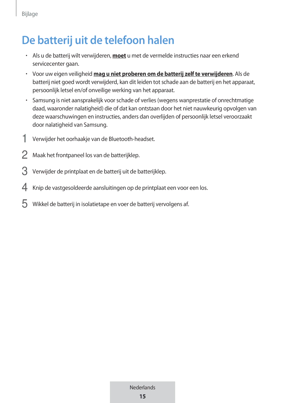 Samsung EO-MG920BBEGRU manual De batterij uit de telefoon halen 