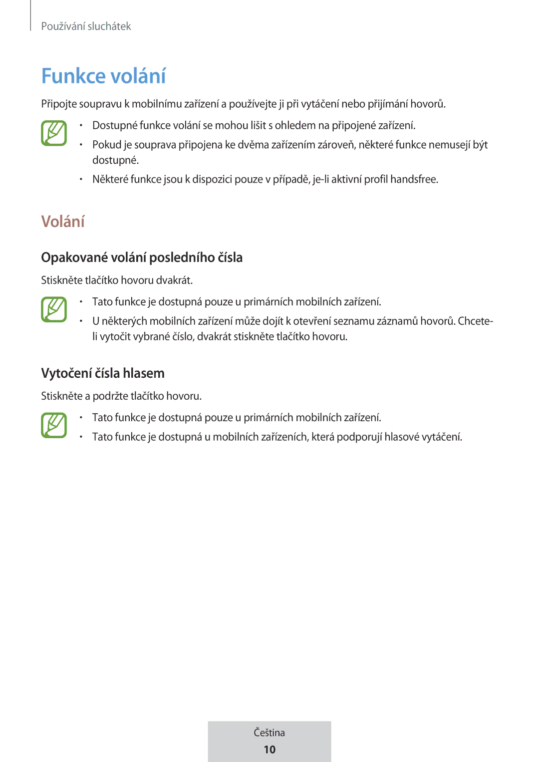 Samsung EO-MG920BBEGRU manual Funkce volání, Volání 