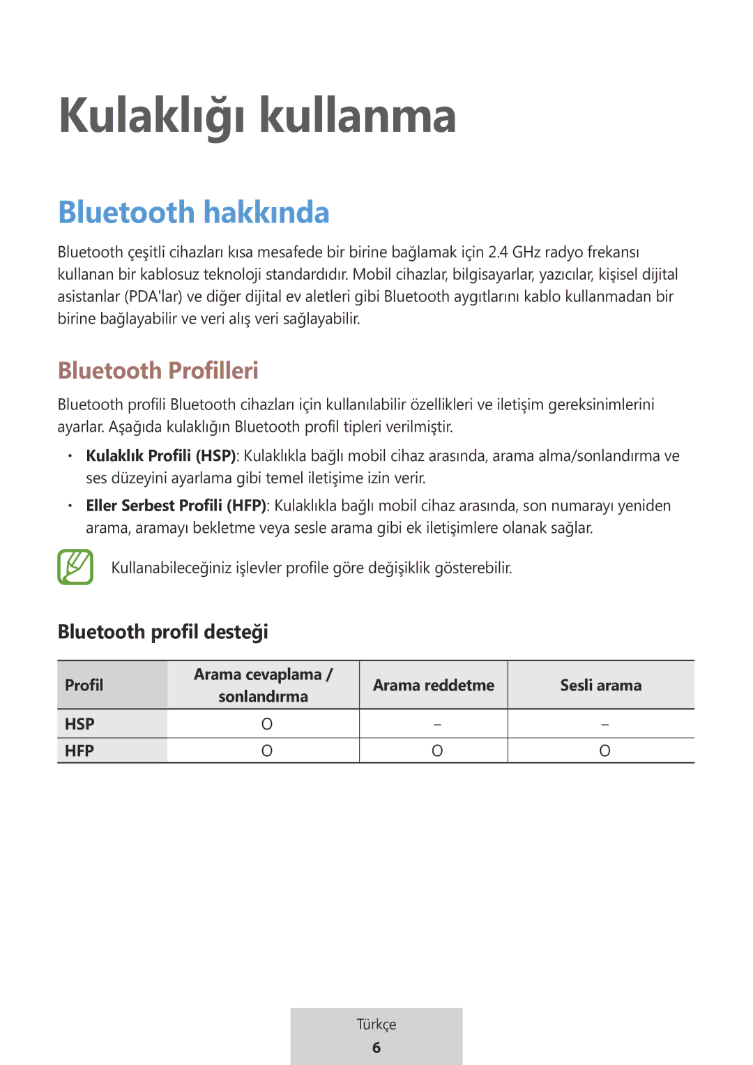 Samsung EO-MG920BBEGRU manual Kulaklığı kullanma, Bluetooth hakkında 