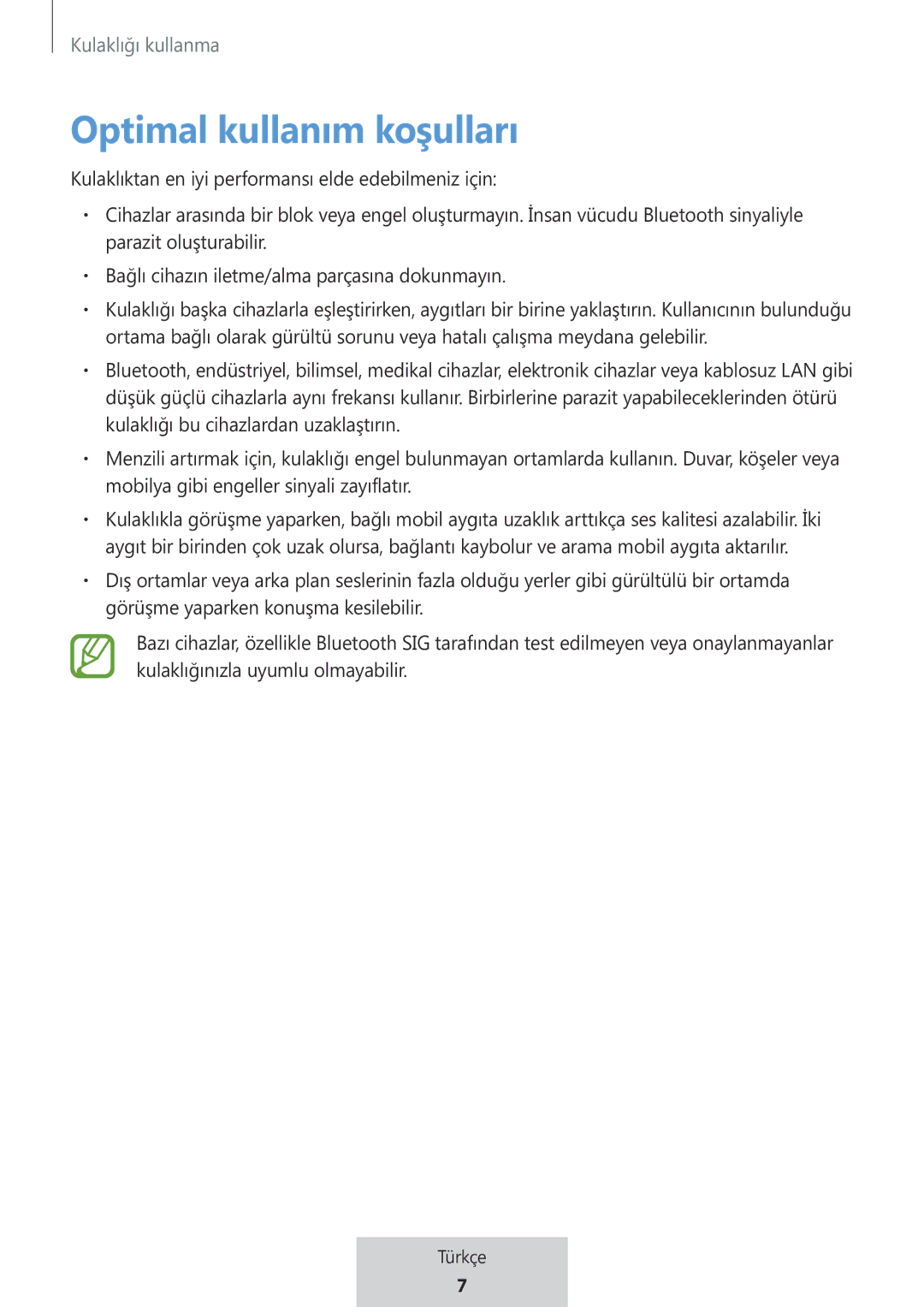 Samsung EO-MG920BBEGRU manual Optimal kullanım koşulları 