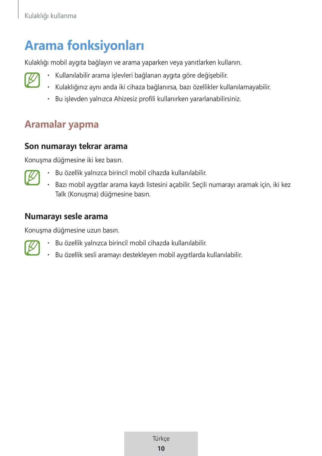 Samsung EO-MG920BBEGRU manual Arama fonksiyonları, Aramalar yapma 