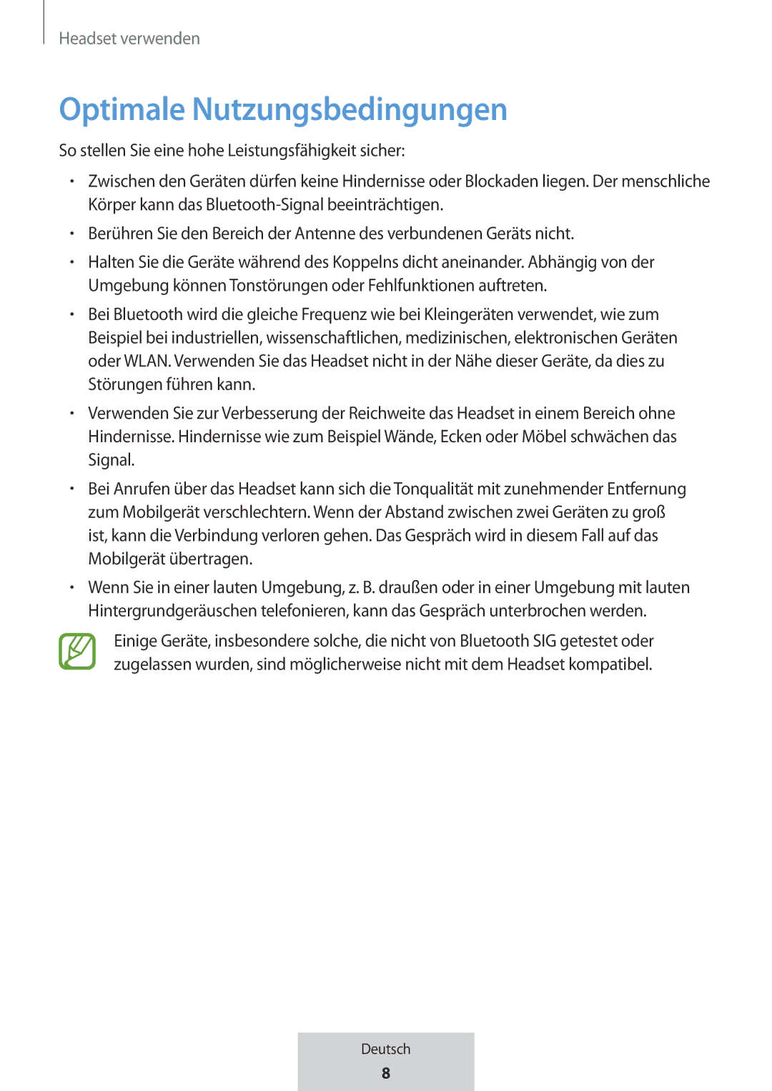 Samsung EO-MG920BBEGRU manual Optimale Nutzungsbedingungen 