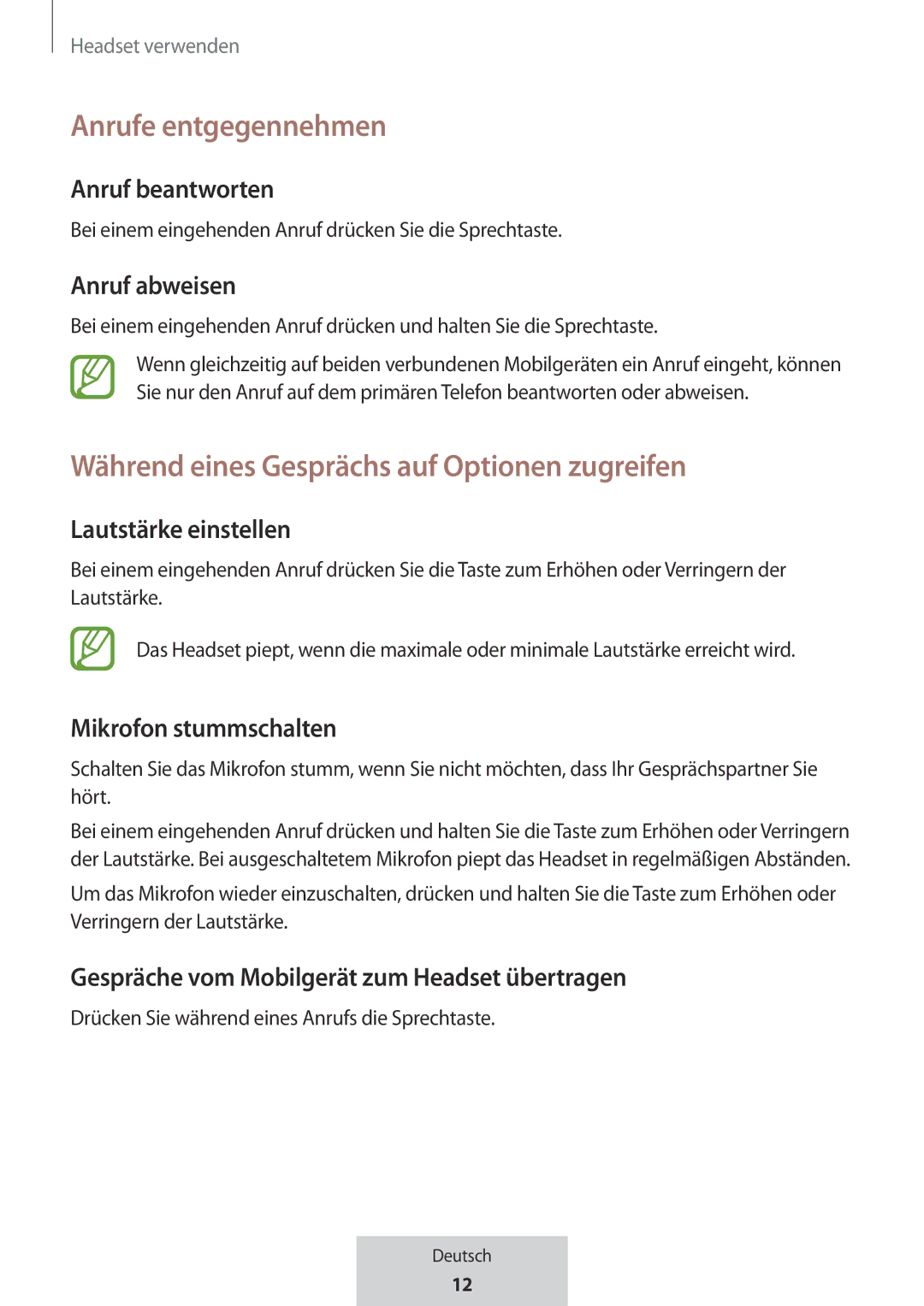 Samsung EO-MG920BBEGRU manual Anrufe entgegennehmen, Während eines Gesprächs auf Optionen zugreifen 