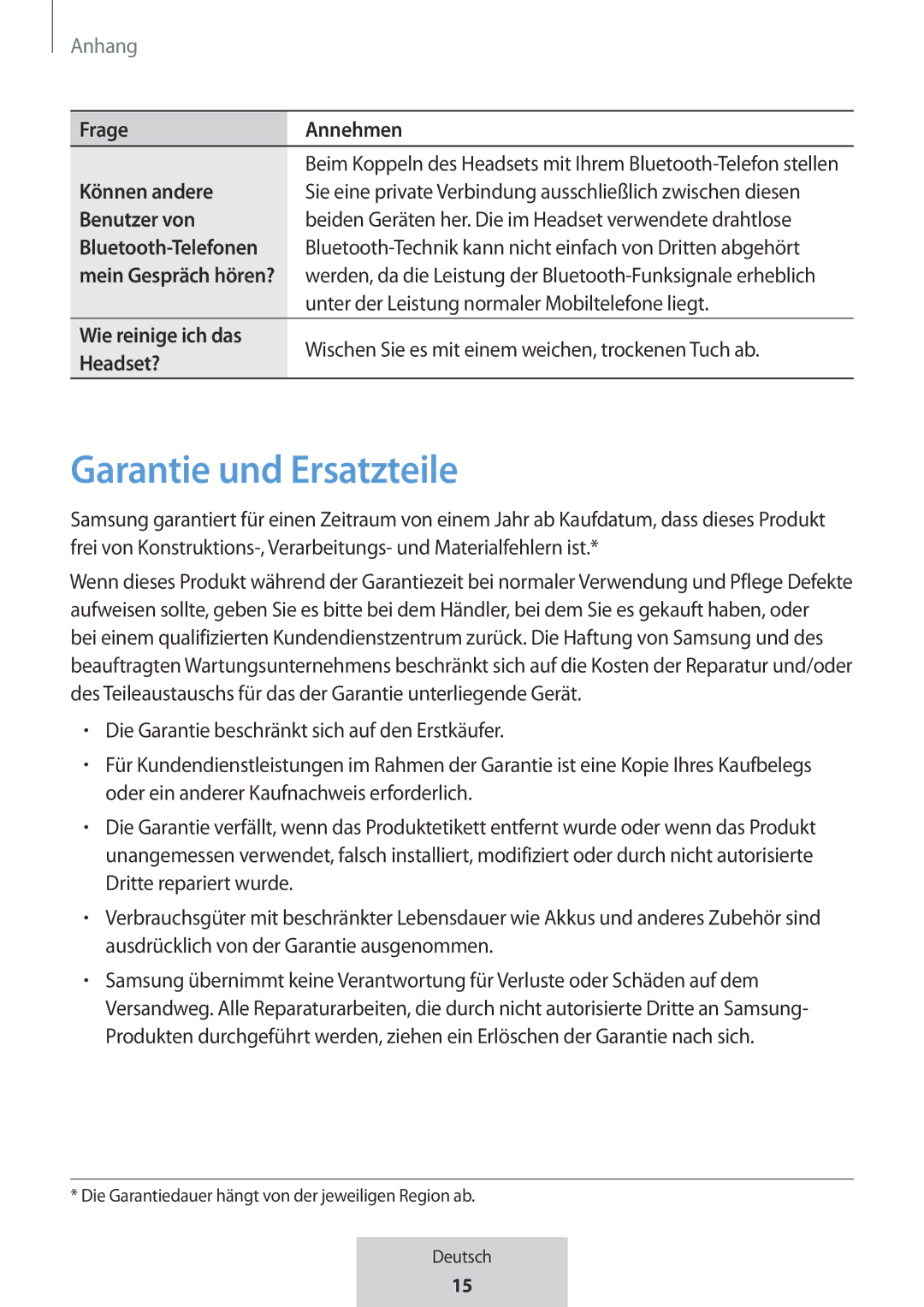 Samsung EO-MG920BBEGRU manual Garantie und Ersatzteile, Frage Annehmen, Können andere, Benutzer von, Wie reinige ich das 