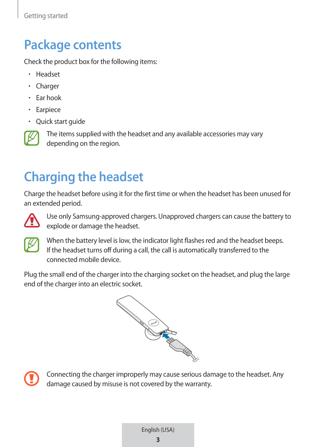 Samsung EO-MG920BBEGRU manual Package contents 