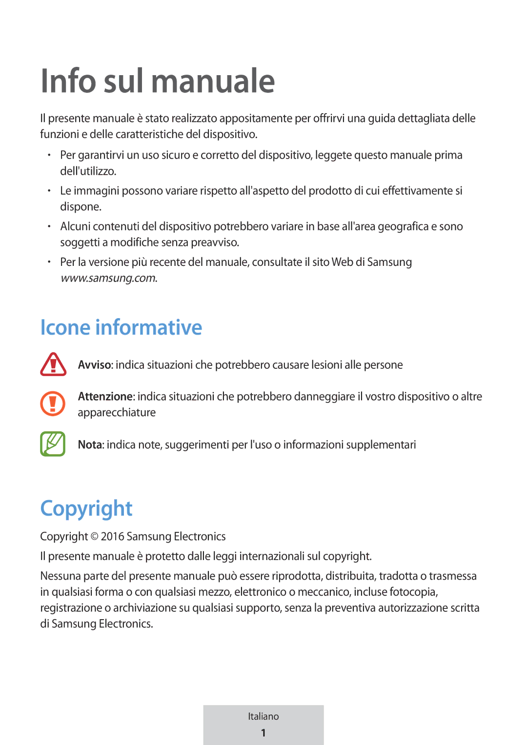 Samsung EO-MG920BBEGRU Info sul manuale, Icone informative 