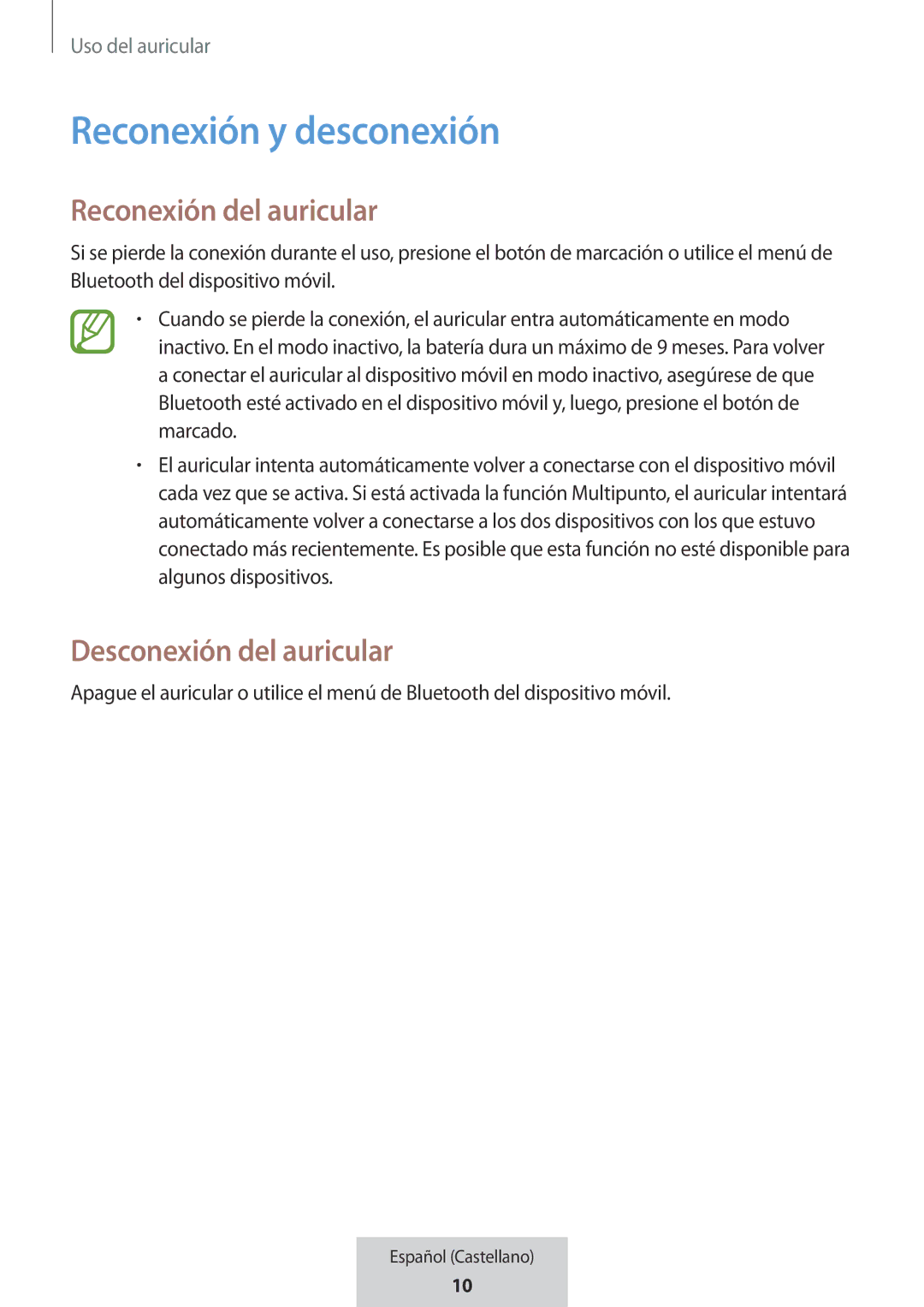 Samsung EO-MG920BBEGRU manual Reconexión y desconexión, Reconexión del auricular 