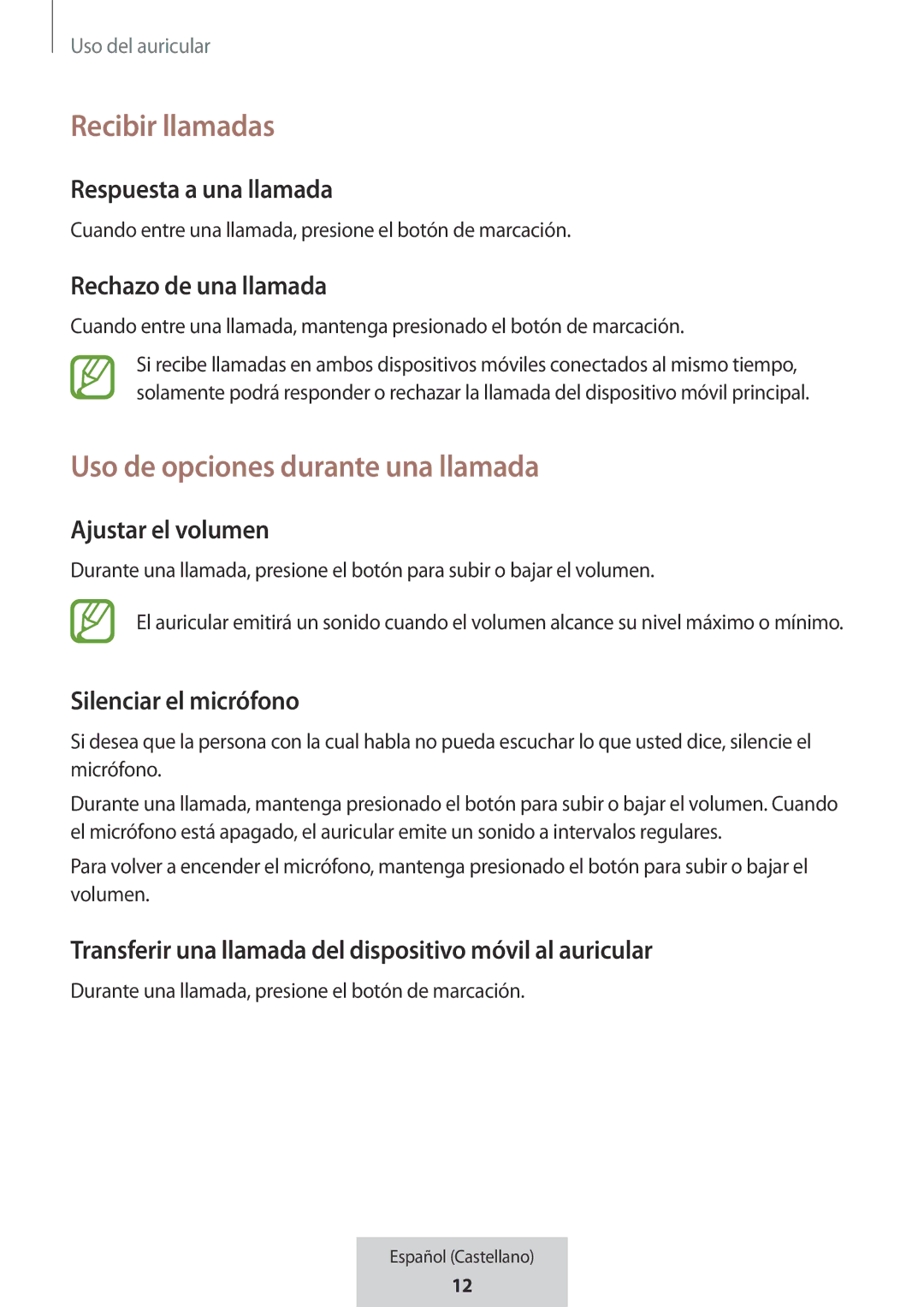 Samsung EO-MG920BBEGRU manual Uso de opciones durante una llamada, Respuesta a una llamada, Rechazo de una llamada 