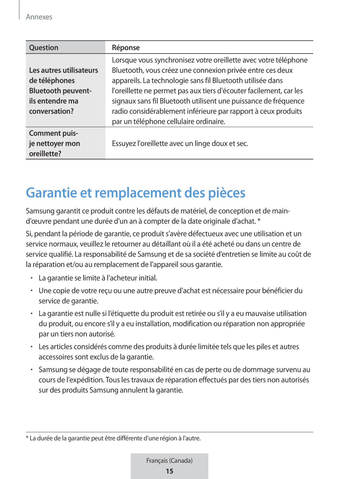 Samsung EO-MG920BBEGRU manual Garantie et remplacement des pièces, Ils entendre ma, Par un téléphone cellulaire ordinaire 