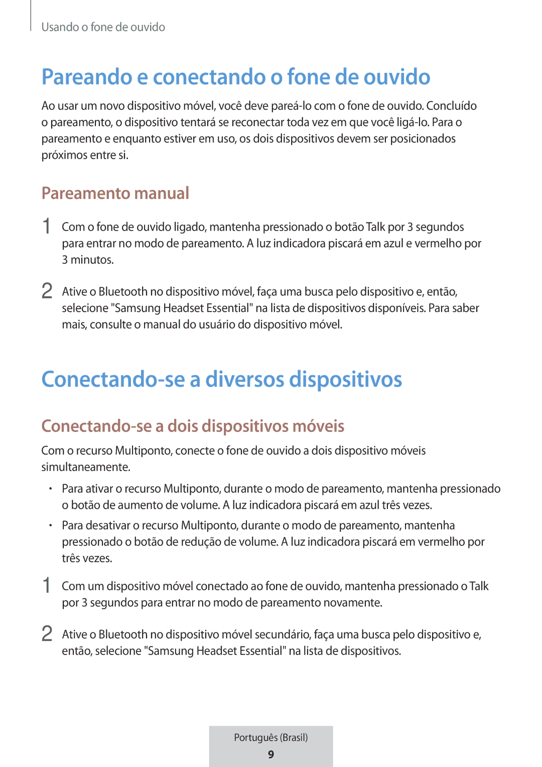 Samsung EO-MG920BBEGRU Pareando e conectando o fone de ouvido, Conectando-se a diversos dispositivos, Pareamento manual 