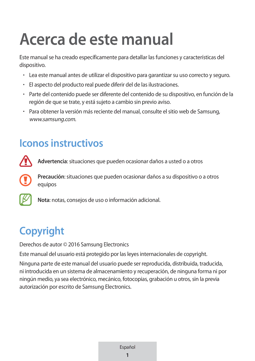 Samsung EO-MG920BBEGRU Acerca de este manual, Iconos instructivos 