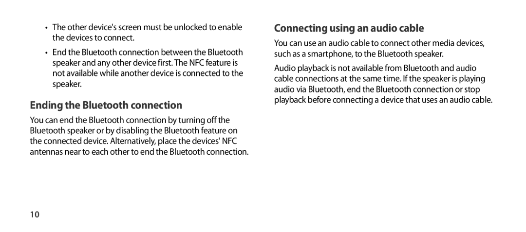 Samsung EO-SG900DREGRU, EO-SG900DSEGWW, EO-SG900DREGWW Ending the Bluetooth connection, Connecting using an audio cable 