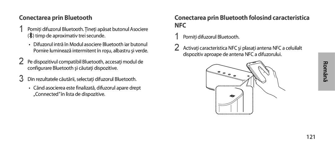 Samsung EO-SG900DSEGWW manual Conectarea prin Bluetooth folosind caracteristica, 121, Porniţi difuzorul Bluetooth 