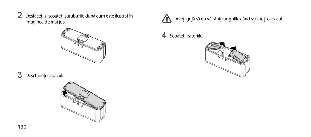 Samsung EO-SG900DSEGWW manual 130, Desfaceţi şi scoateţi şuruburile după cum este ilustrat în, Imaginea de mai jos 