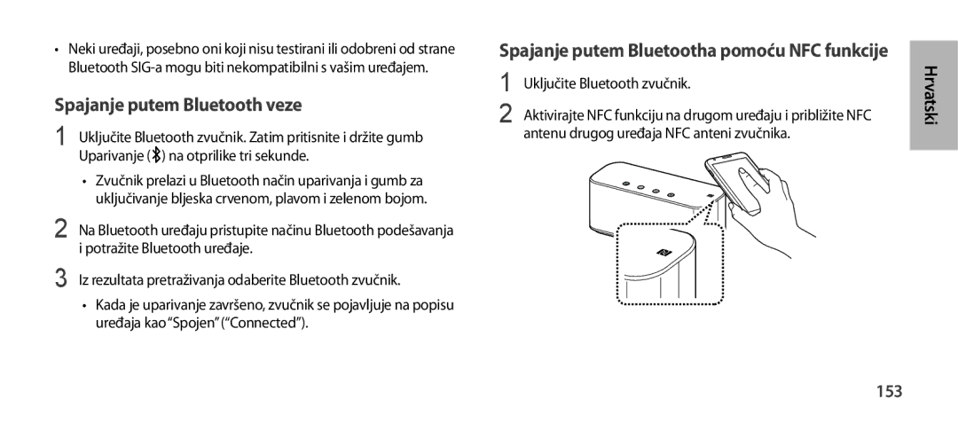 Samsung EO-SG900DREGRU, EO-SG900DSEGWW, EO-SG900DREGWW manual Spajanje putem Bluetooth veze, 153, Uključite Bluetooth zvučnik 