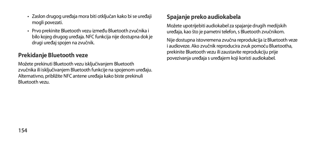 Samsung EO-SG900DSEGRU, EO-SG900DSEGWW, EO-SG900DREGWW manual Prekidanje Bluetooth veze, Spajanje preko audiokabela, 154 