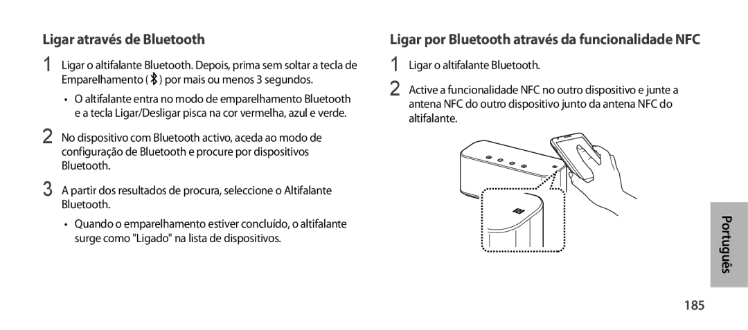 Samsung EO-SG900DLEGWW, EO-SG900DSEGWW Ligar através de Bluetooth, Ligar por Bluetooth através da funcionalidade NFC, 185 