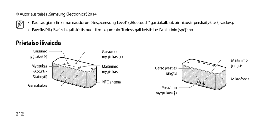 Samsung EO-SG900DSEGWW, EO-SG900DREGWW, EO-SG900DBEGWW Prietaiso išvaizda, 212, Autoriaus teisės„Samsung Electronics 