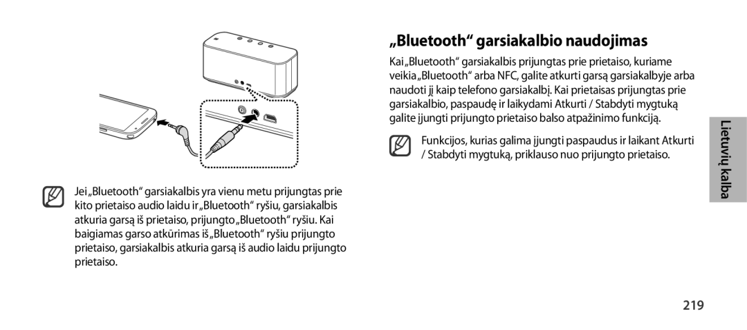 Samsung EO-SG900DSEGRU, EO-SG900DSEGWW, EO-SG900DREGWW, EO-SG900DBEGWW manual „Bluetooth garsiakalbio naudojimas, 219 