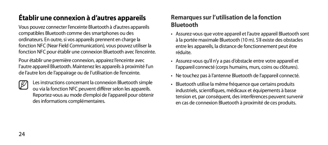 Samsung EO-SG900DSEGRU Établir une connexion à d’autres appareils, Remarques sur l’utilisation de la fonction Bluetooth 