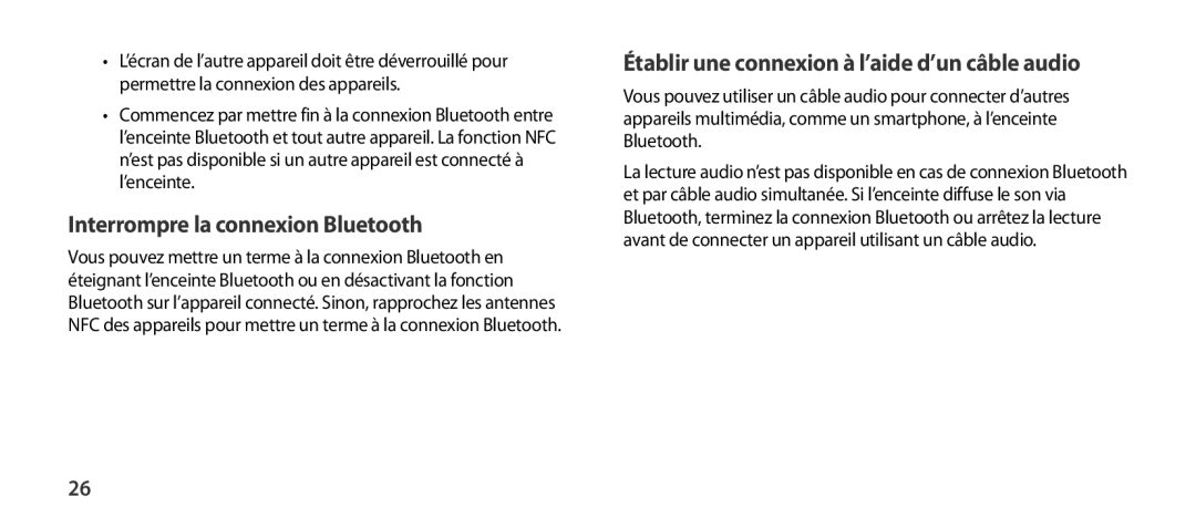 Samsung EO-SG900DSEGWW, EO-SG900DREGWW Interrompre la connexion Bluetooth, Établir une connexion à l’aide d’un câble audio 